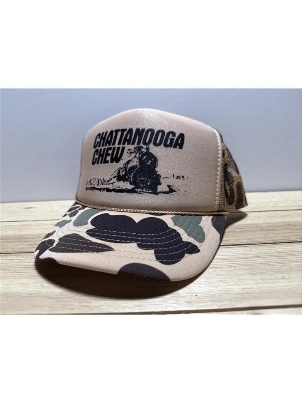 Retro Chattanooga Chew Trucker Hat Vintage Camo Foam Snapback Train Cap New 80s